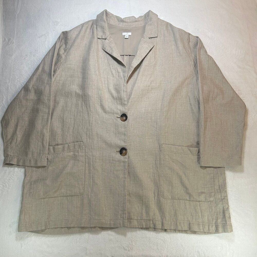 J. Jill Women's 4X Beige Linen Blend Blazer Jacket 2 Button Plus Size Lightweigh